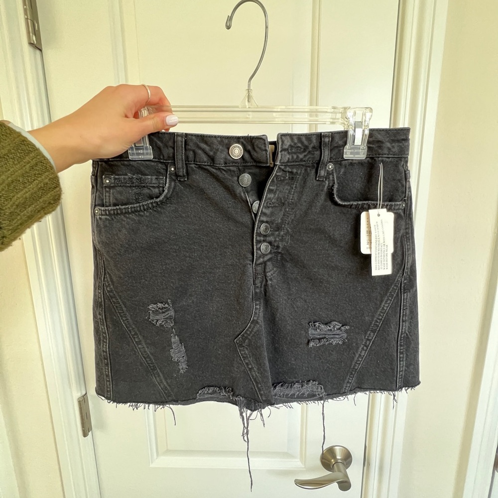 Free People Black Jean mini skirt w/ rips